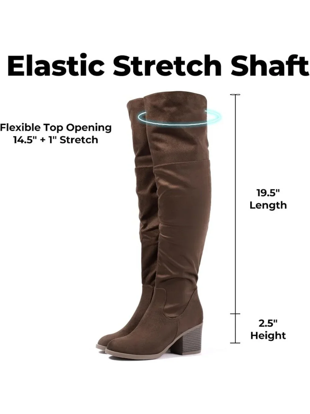 Women's Brown Stacked Block Heeled Pointed Toe Side Zipper Thigh High Boots